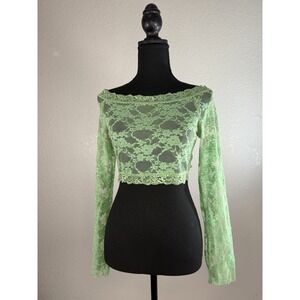 Agaci Too Green Lace Cropped Long-sleeve‎ Fairy Y2K Top Lg L